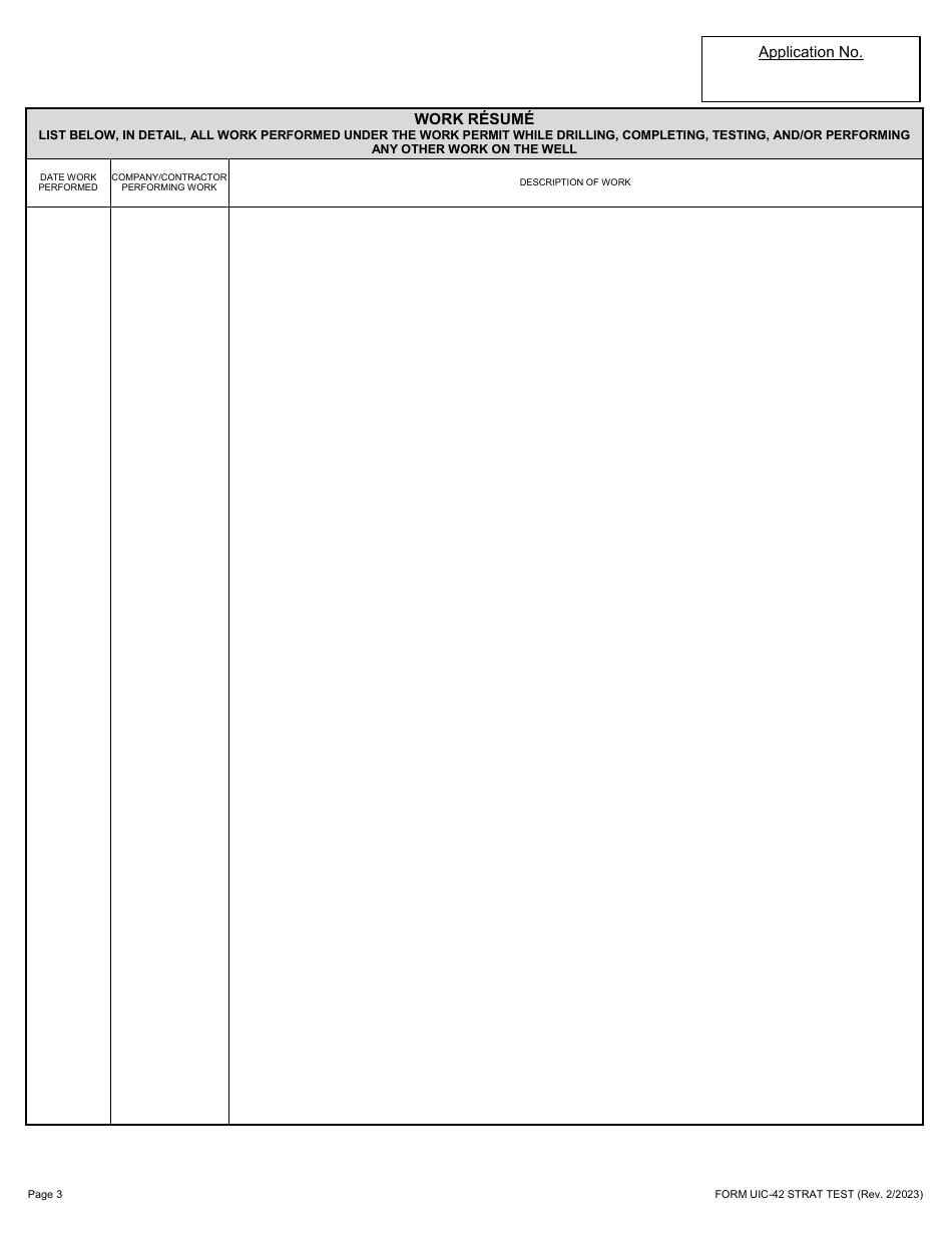 Form UIC-42 STRAT TEST Class V Well History and Work Resume Report - Louisiana, Page 3