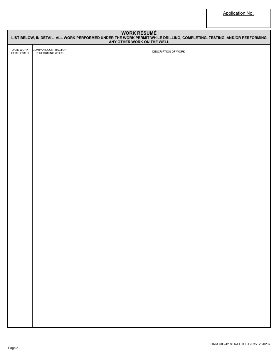 Form UIC-42 STRAT TEST Class V Well History and Work Resume Report - Louisiana, Page 5