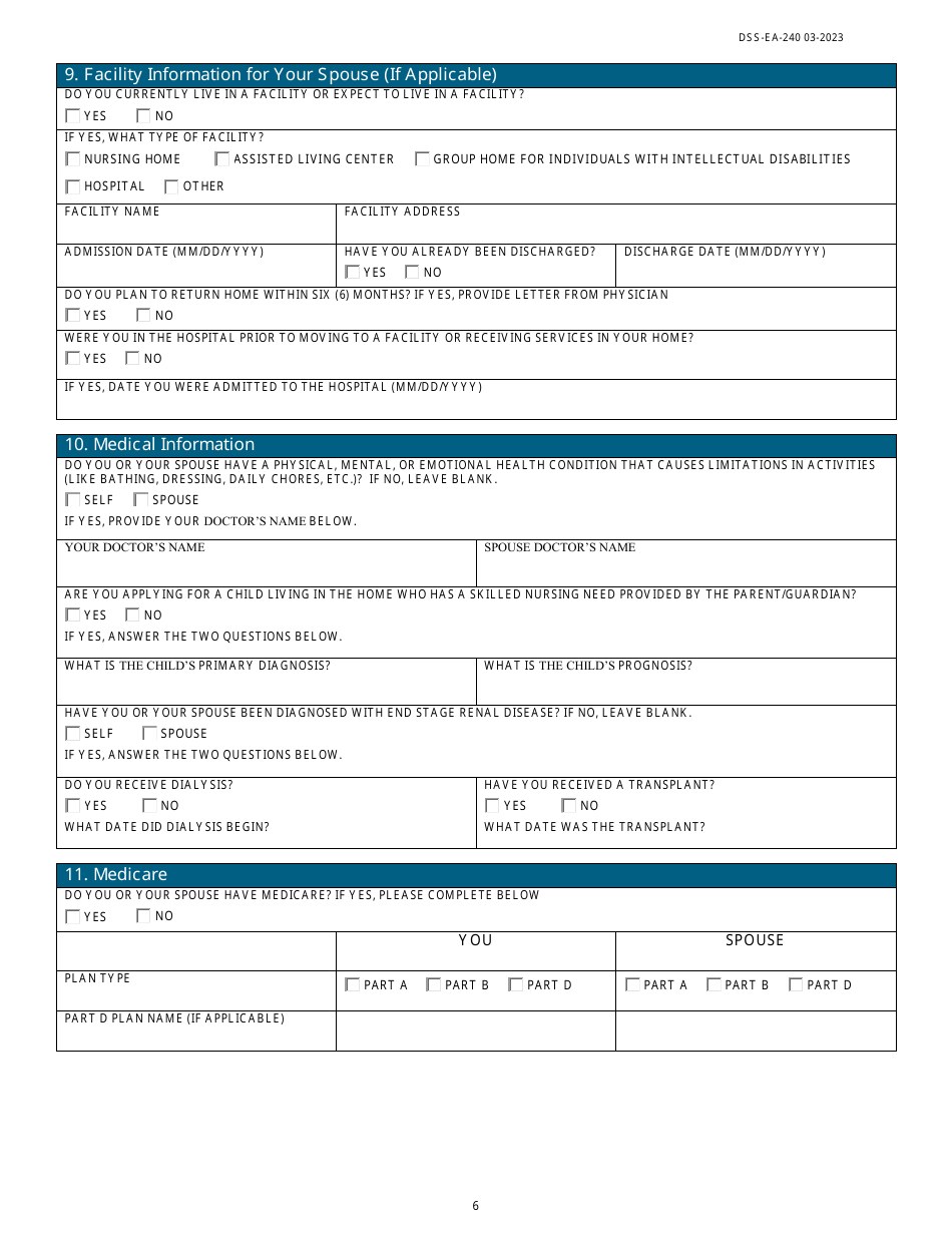Form DSS-EA-240 Application for Resource Assessment, Long-Term Care, or Other Related Medical Assistance - South Dakota, Page 6