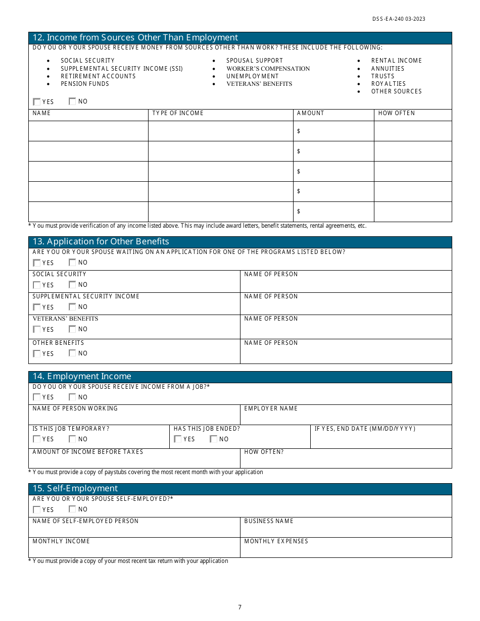 Form DSS-EA-240 Application for Resource Assessment, Long-Term Care, or Other Related Medical Assistance - South Dakota, Page 7