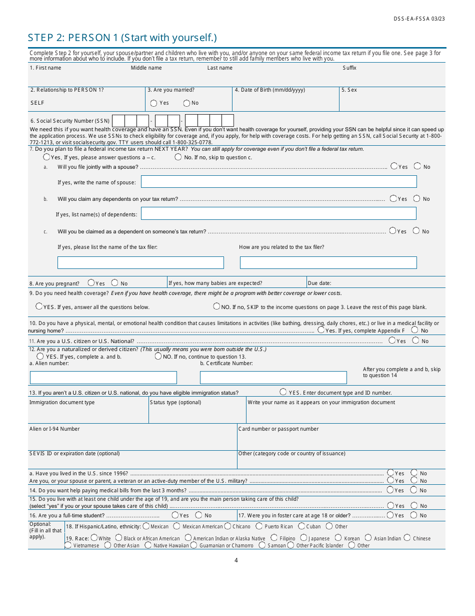 Form DSS-EA-FSSA Application for Health Coverage  Help Paying Costs - South Dakota, Page 4