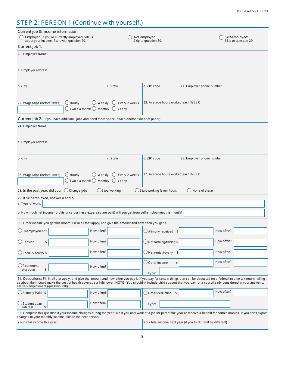 Form DSS-EA-FSSA Application for Health Coverage  Help Paying Costs - South Dakota, Page 5