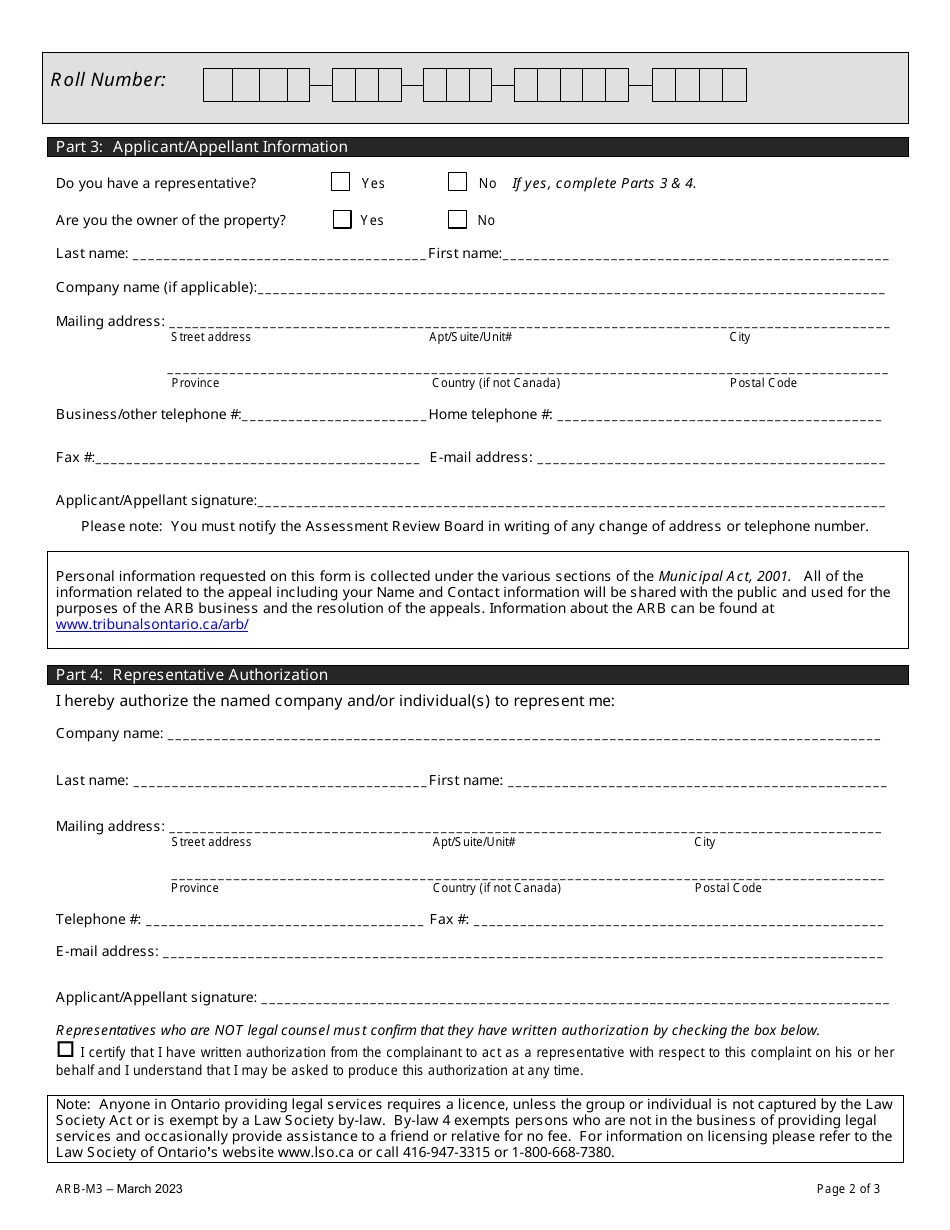 Form ARB-M3 Municipal Act Application / Appeal - Sickness or Poverty - Ontario, Canada, Page 5