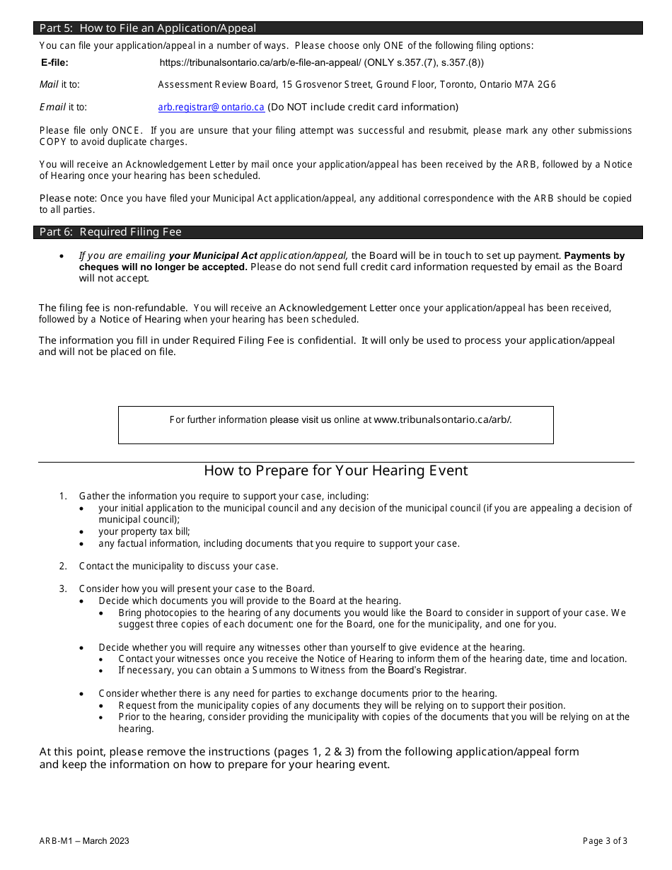 Form ARB-M1 Municipal Act Application / Appeal - Cancel, Reduce, Refund - Ontario, Canada, Page 3