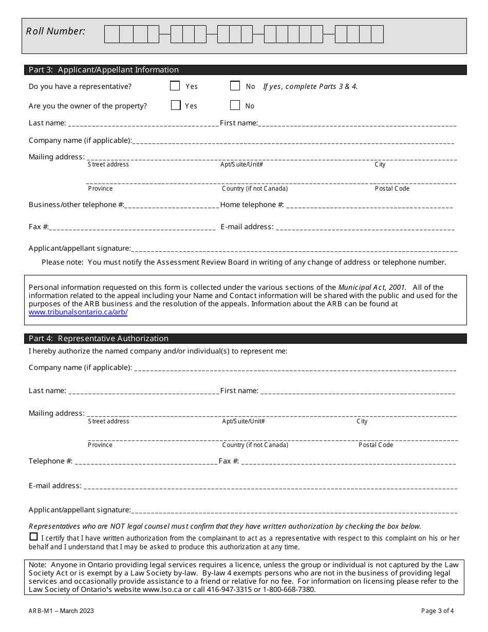 Form ARB-M1 Municipal Act Application / Appeal - Cancel, Reduce, Refund - Ontario, Canada, Page 6