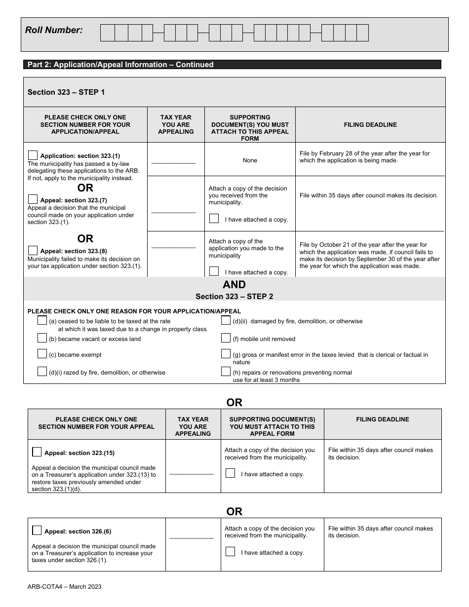 Form ARB-COTA4 City of Toronto Act Application / Appeal - Cancel, Reduce, Refund - Ontario, Canada, Page 5
