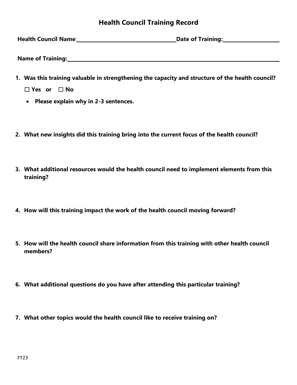 Health Council Training Record - New Mexico, Page 1