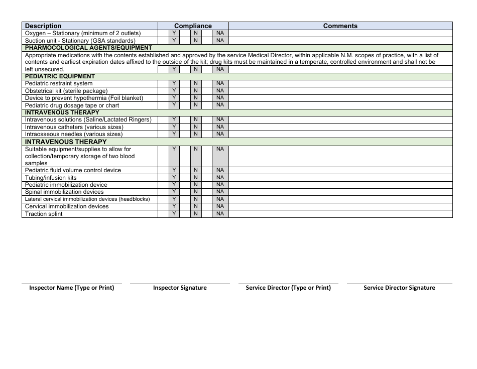 Air Ambulance Inspection Form - New Mexico, Page 3