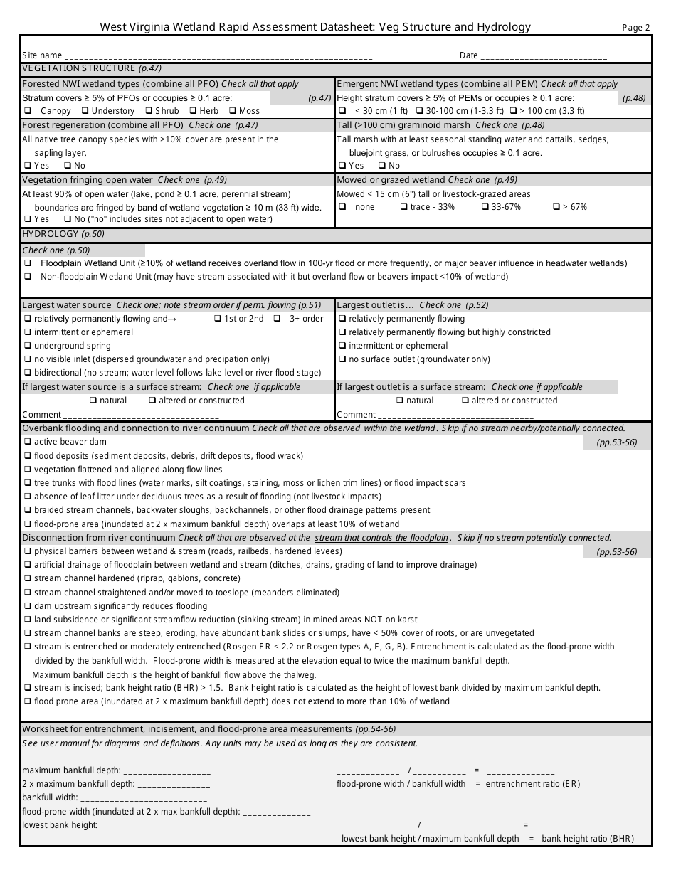 West Virginia Wetland Rapid Assessment Datasheet - West Virginia, Page 2