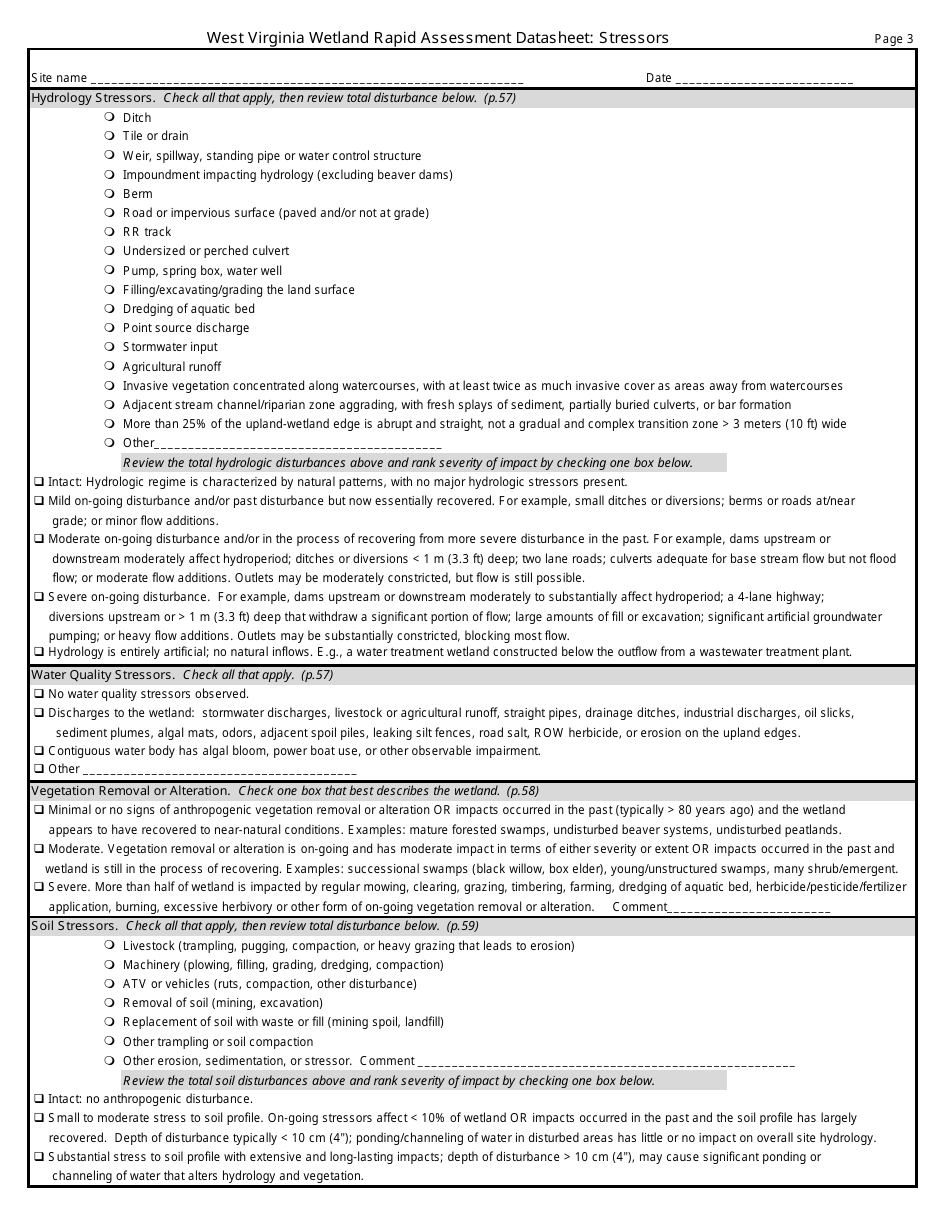 West Virginia Wetland Rapid Assessment Datasheet - West Virginia, Page 3