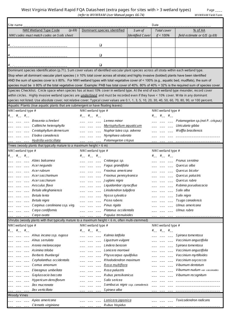 West Virginia Wetland Rapid Assessment Datasheet - West Virginia, Page 7