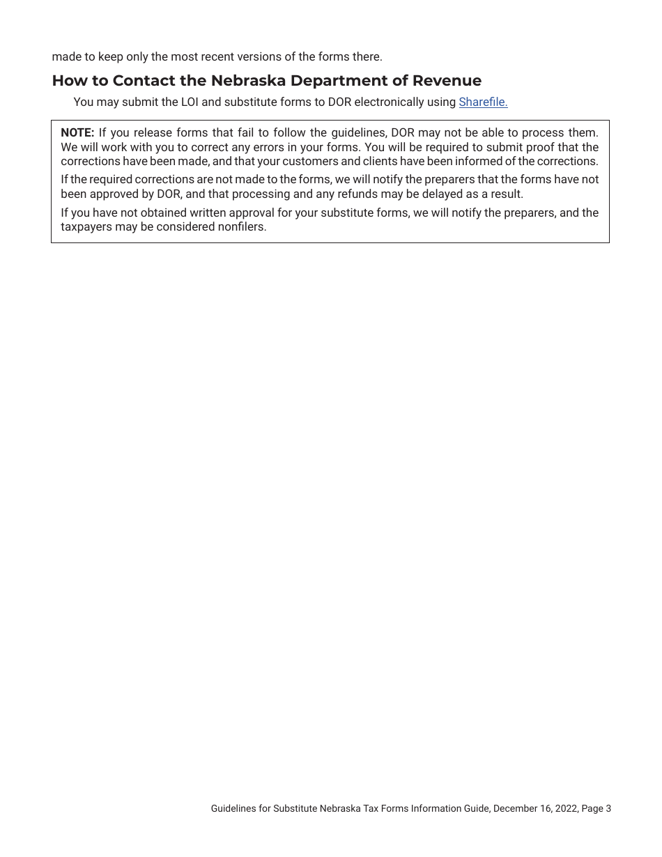 Letter of Intent to Abide by the Guidelines for Substitute Nebraska Tax Forms - Nebraska, Page 3