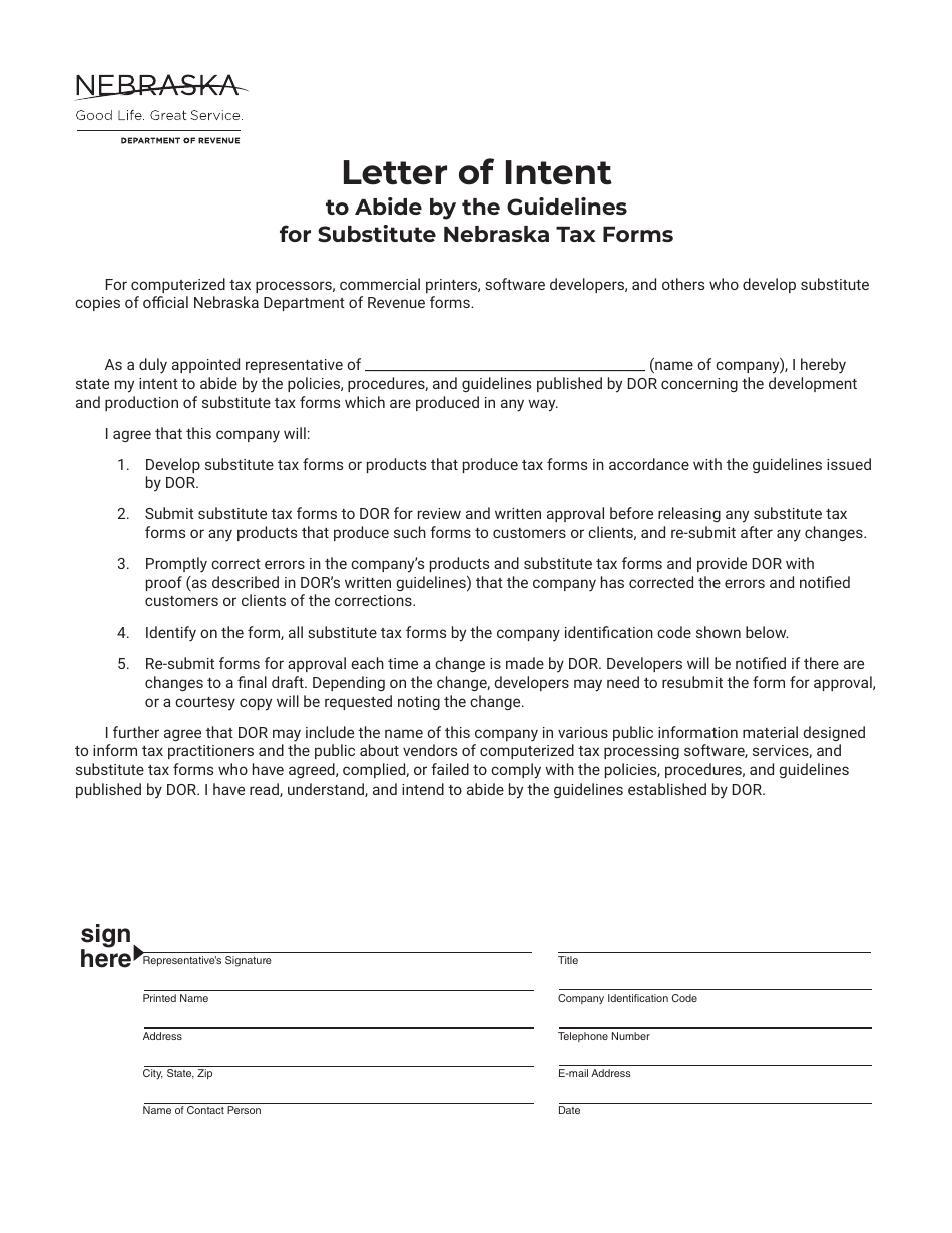 Letter of Intent to Abide by the Guidelines for Substitute Nebraska Tax Forms - Nebraska, Page 4