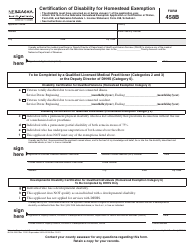 Form 458B Certification of Disability for Homestead Exemption - Nebraska