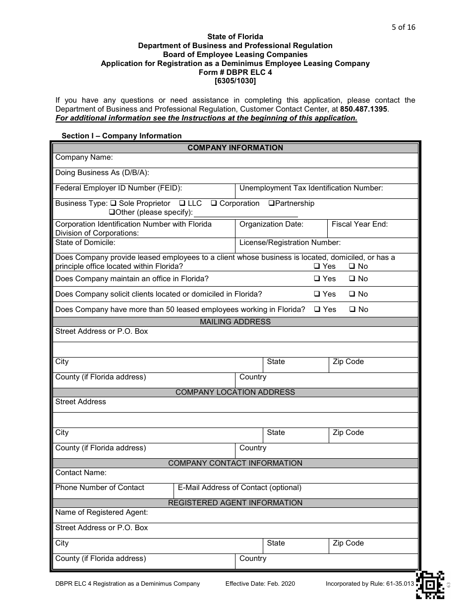 Form DBPR ELC4 - Fill Out, Sign Online and Download Printable PDF ...