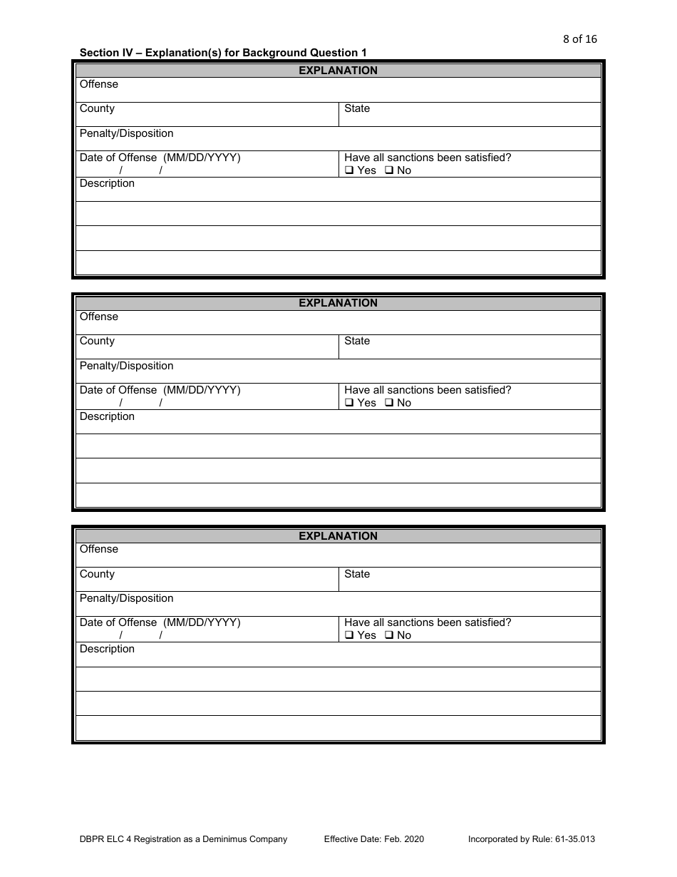 Form DBPR ELC4 Application for Registration as a Deminimus Employee Leasing Company - Florida, Page 8