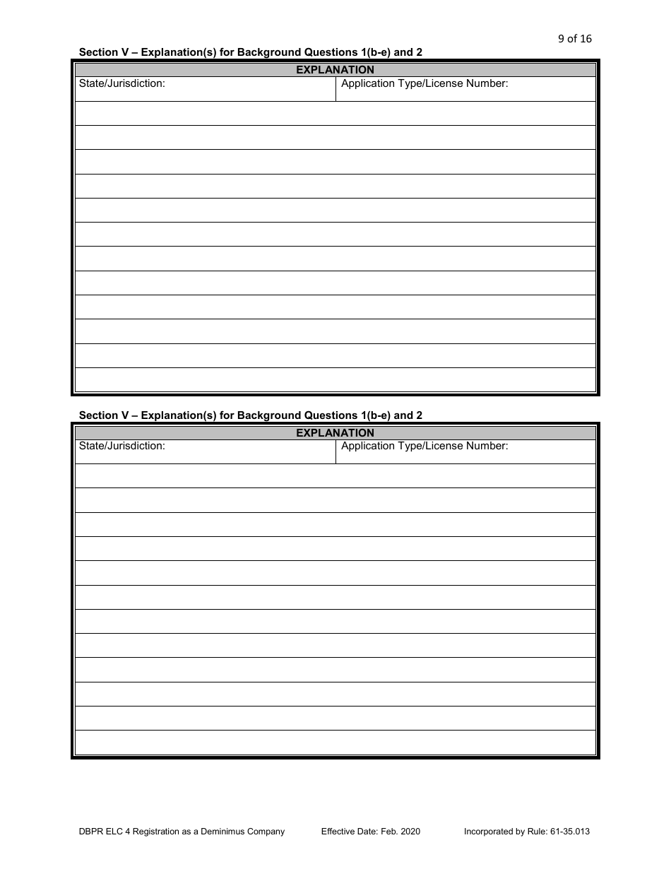 Form DBPR ELC4 Application for Registration as a Deminimus Employee Leasing Company - Florida, Page 9