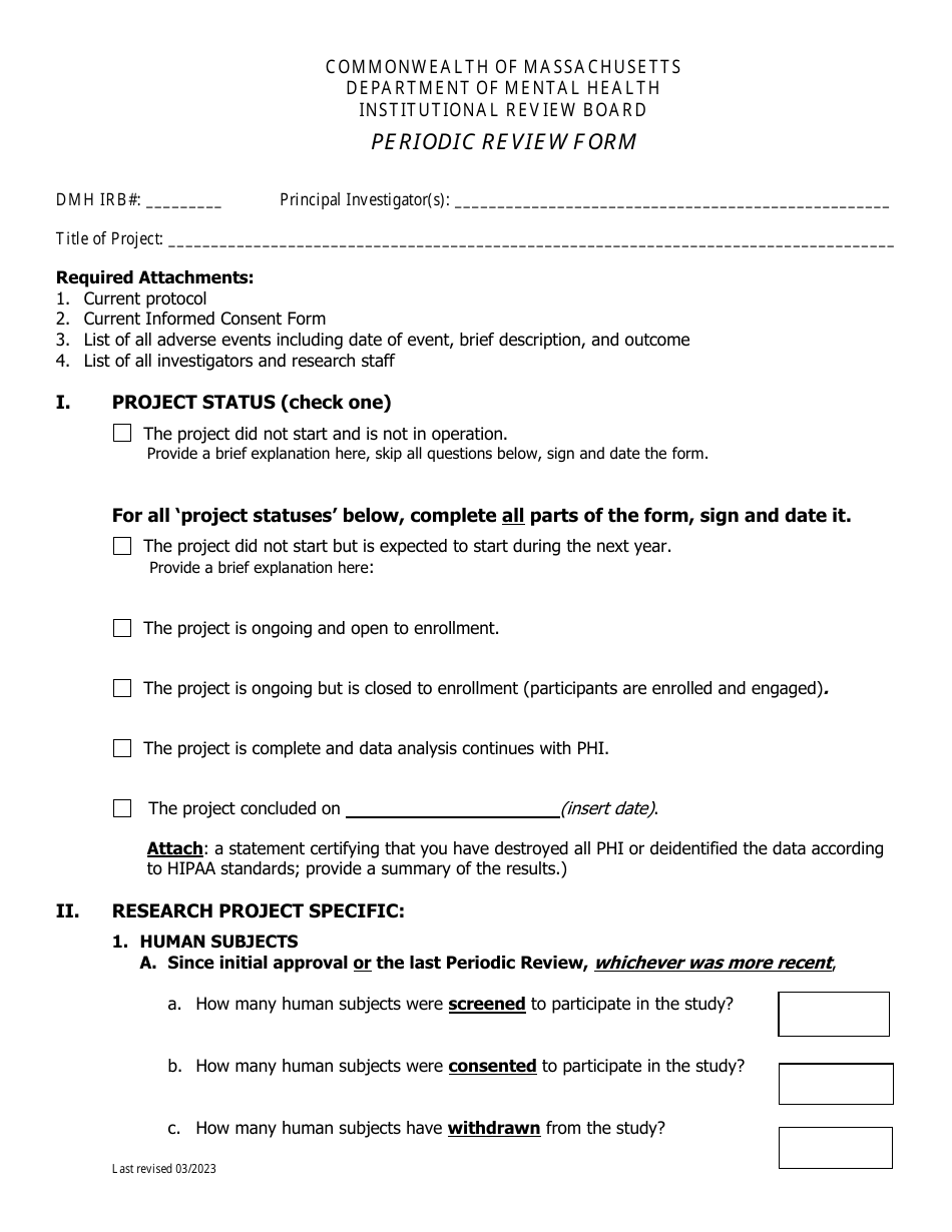 Periodic Review Form - Massachusetts, Page 1