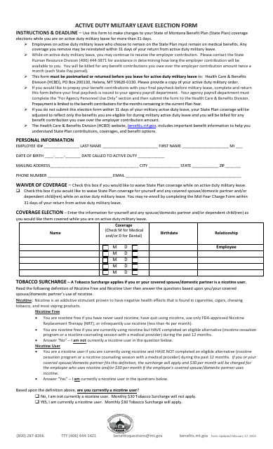 Active Duty Military Leave Election Form - Montana