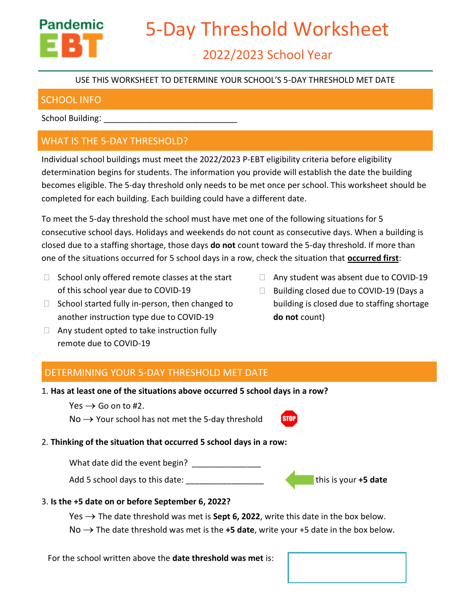 5-day Threshold Worksheet - Michigan, Page 1