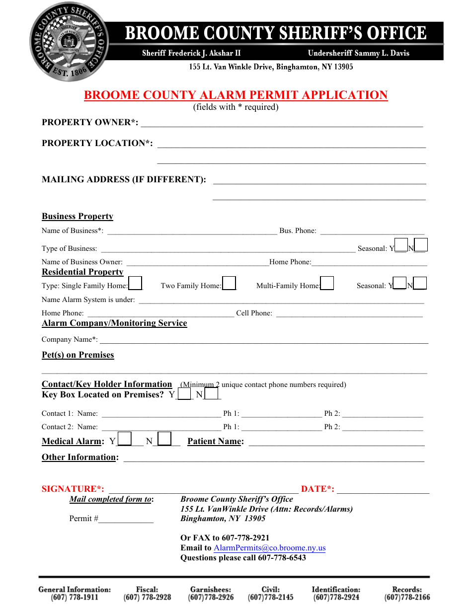 Alarm Permit Application - Broome County, New York, Page 1