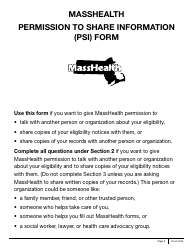 Document preview: Form PSI-LP Masshealth Permission to Share Information (Psi) Form - Large Print - Massachusetts