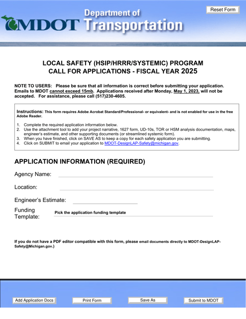 Local Safety (Hsip/Hrrr/Systemic) Program Call for Applications - Michigan, 2025
