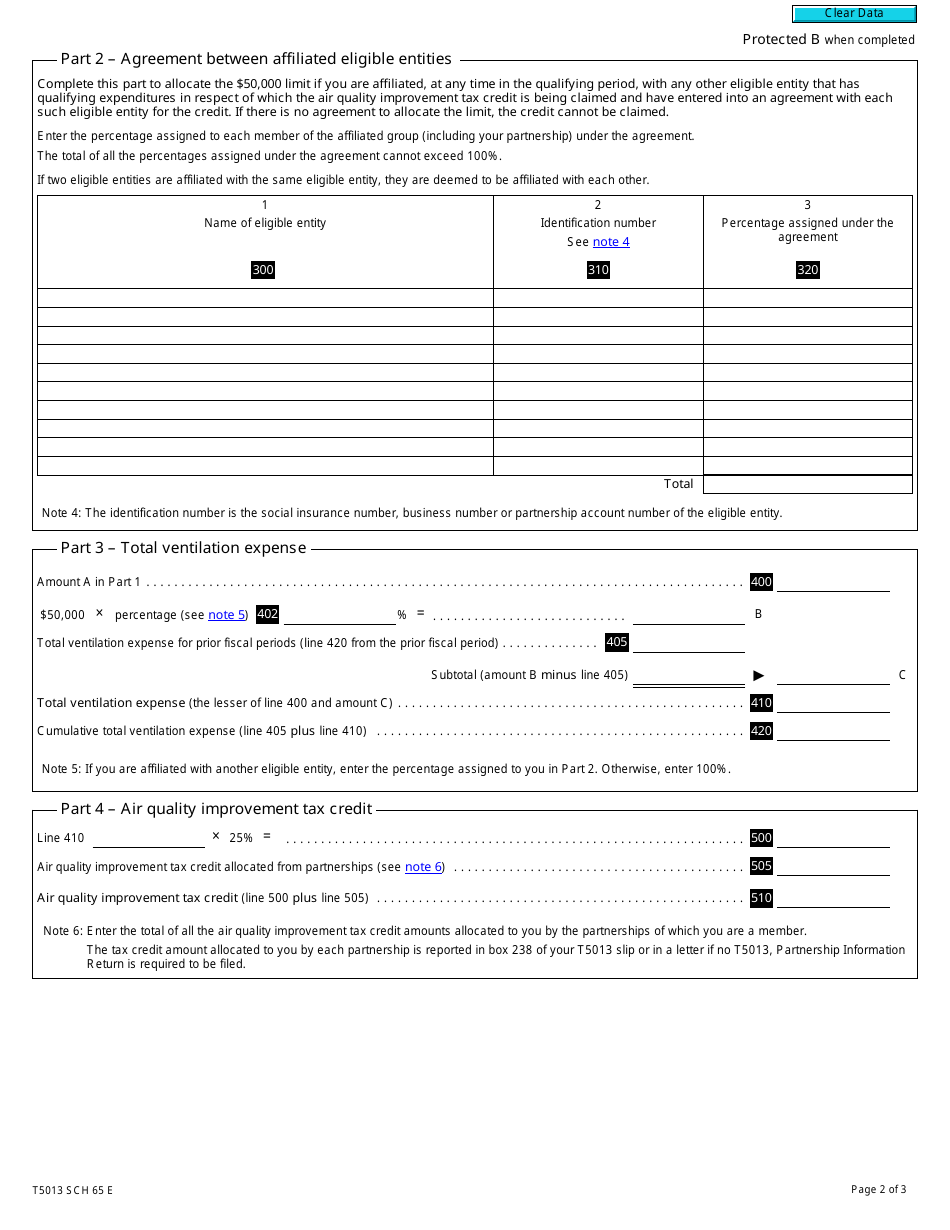Form T5013 Schedule 65 Air Quality Improvement Tax Credit - Canada, Page 2