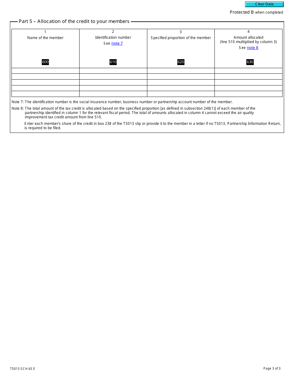 Form T5013 Schedule 65 Air Quality Improvement Tax Credit - Canada, Page 3