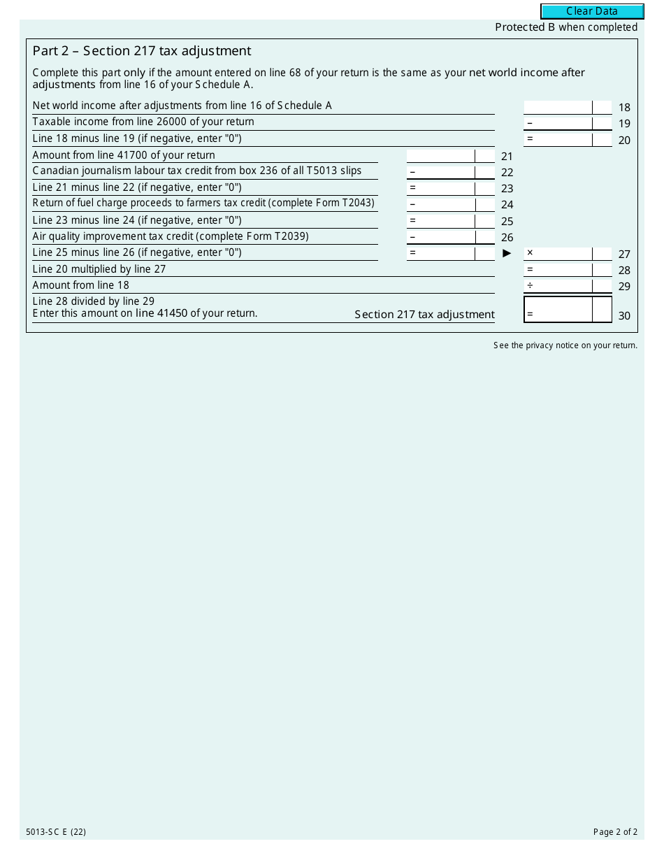 Form 5013-SC Schedule C Electing Under Section 217 of the Income Tax Act - Canada, Page 2