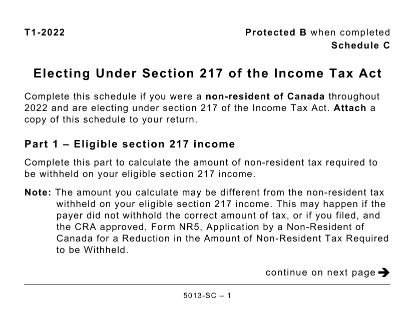 Form 5013-SC Schedule C Electing Under Section 217 of the Income Tax Act - Large Print - Canada, 2022