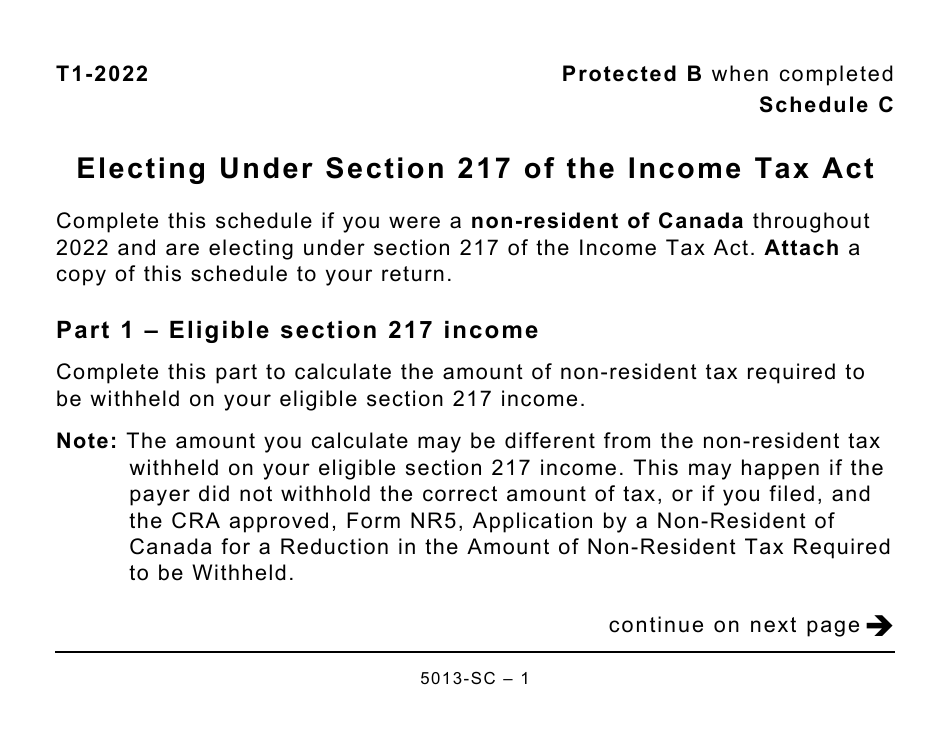 Form 5013-SC Schedule C Electing Under Section 217 of the Income Tax Act - Large Print - Canada, Page 1