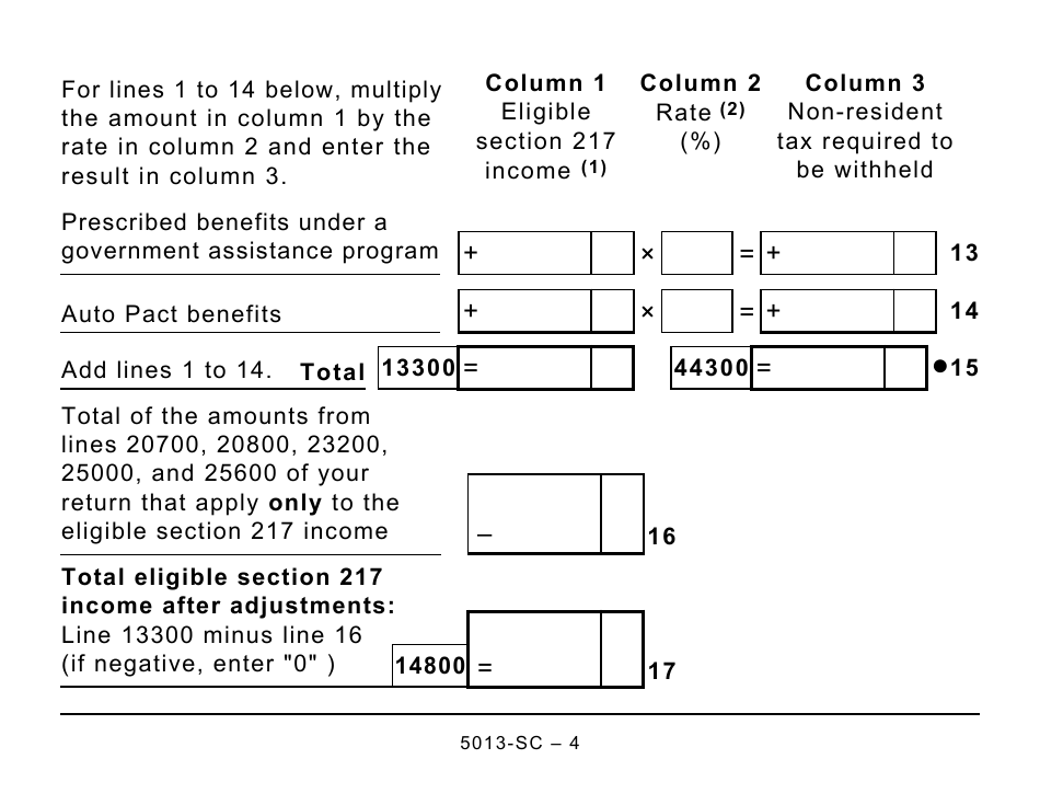 Form 5013-SC Schedule C Electing Under Section 217 of the Income Tax Act - Large Print - Canada, Page 4