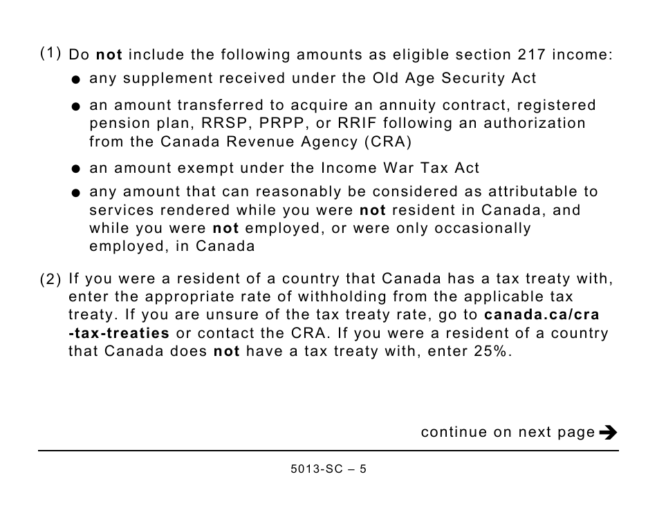 Form 5013-SC Schedule C Electing Under Section 217 of the Income Tax Act - Large Print - Canada, Page 5