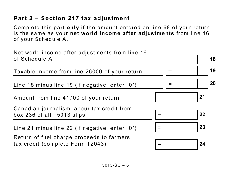Form 5013-SC Schedule C Electing Under Section 217 of the Income Tax Act - Large Print - Canada, Page 6