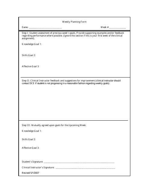 Weekly Planning Form for Clinical Supervision Download Pdf