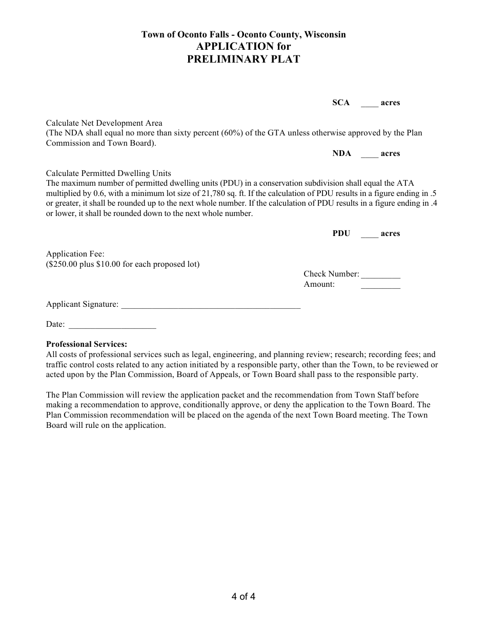 Application for Preliminary Plat - Town of Oconto Falls, Wisconsin, Page 4