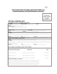Document preview: Form VCT1 Application Form for Enrollment/Enlistment as a Paraprofessional / Paraprofessional Assistant - Tanzania