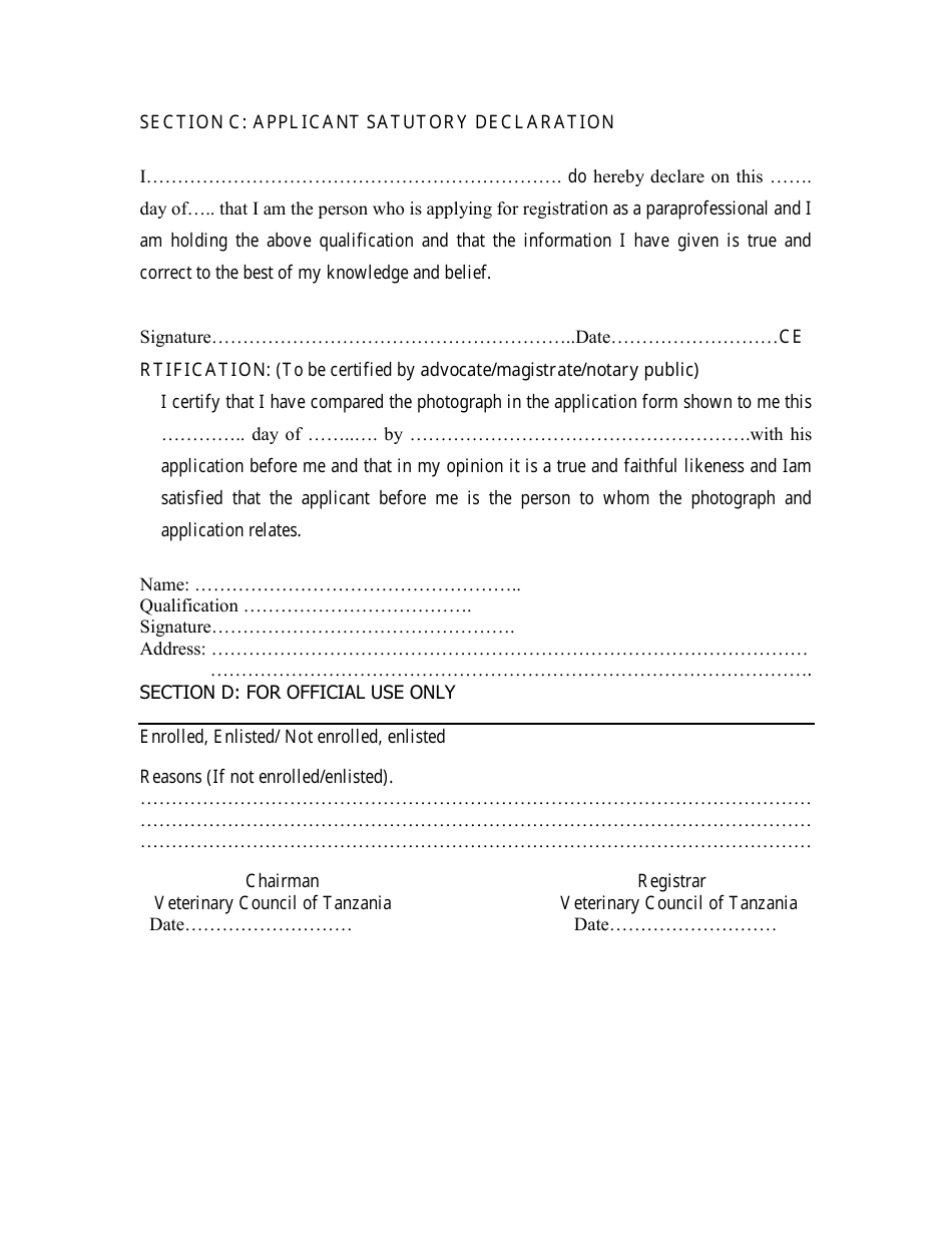 Form VCT1 Application Form for Enrollment / Enlistment as a Paraprofessional / Paraprofessional Assistant - Tanzania, Page 2