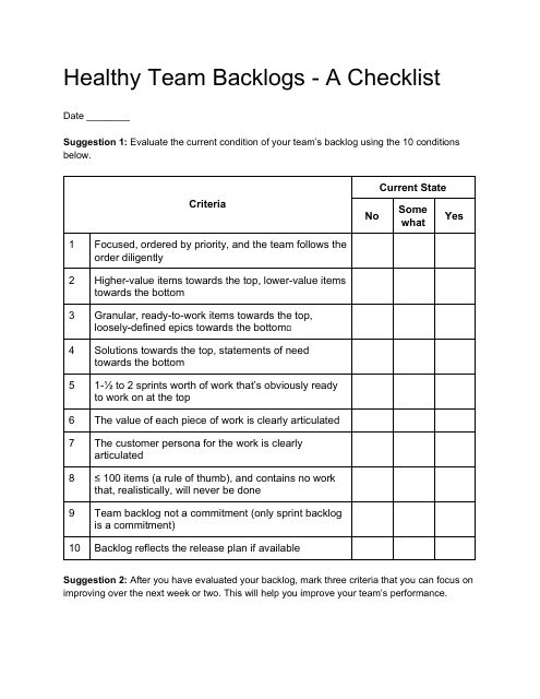 Healthy Team Backlogs Checklist Template Image Preview