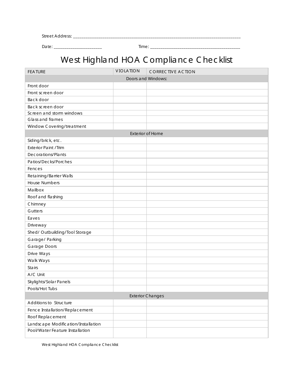 Compliance Log Template - West Highlands Home Owners Association - West Highlands, Scottish Borders, United Kingdom, Page 2