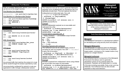 Metasploit Cheat Sheet - Sans Institute