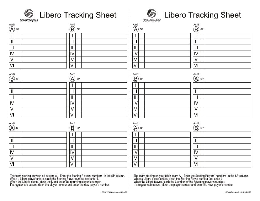 Libero Tracking Sheet Template USA Volleyball Download Printable PDF