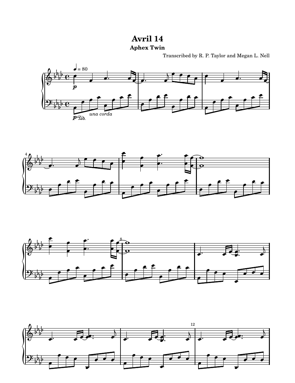 Aphex Twin - Avril 14th Piano Sheet Music Image Preview