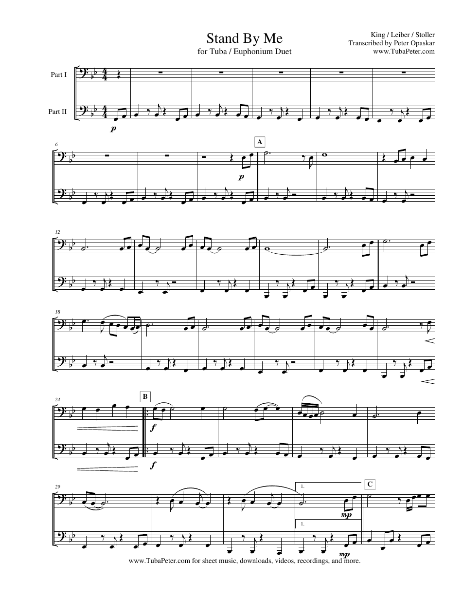 King/Leiber/Stoller - Stand by Me Tuba/Euphonium Duet Sheet Music Preview Image
