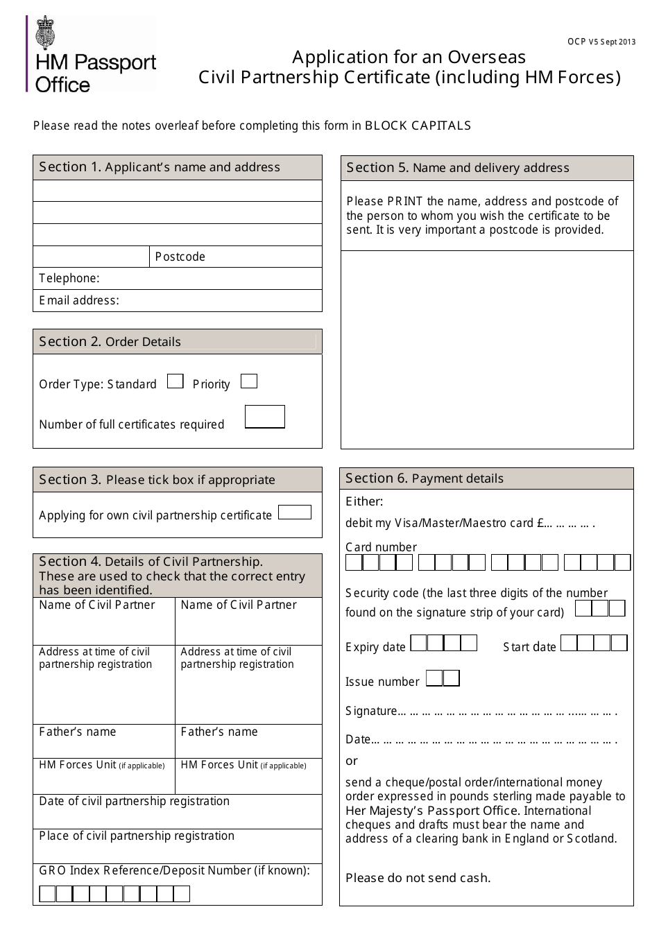 United Kingdom Application for an Overseas Civil Partnership ...