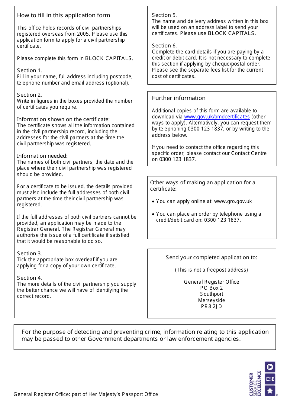 Application for an Overseas Civil Partnership Certificate (Including HM Forces) - United Kingdom, Page 2