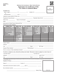 Document preview: Form BM-26 Application for Certificate of Title for a Boat or Outboard Motor - Oklahoma