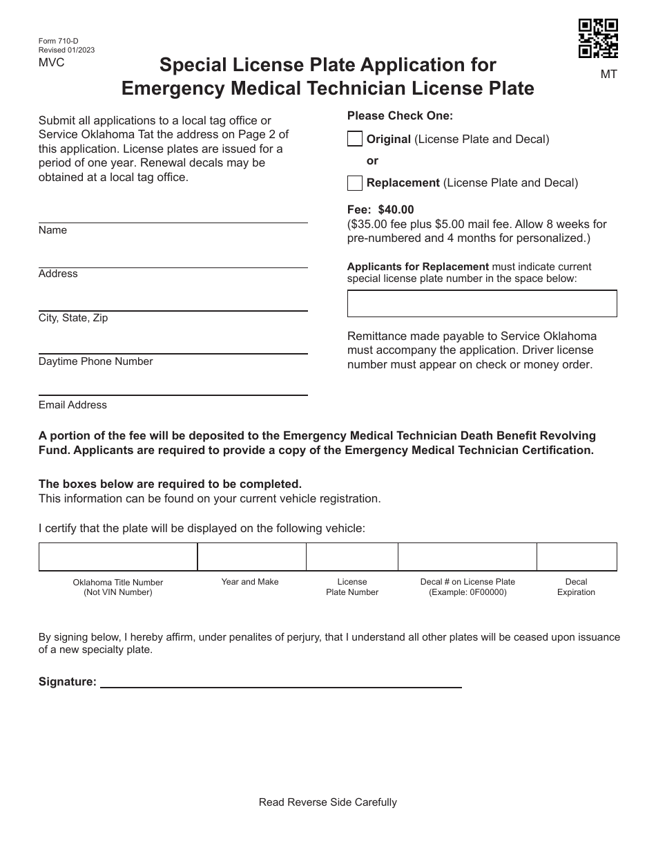 Form 710D Download Fillable PDF or Fill Online Special License Plate