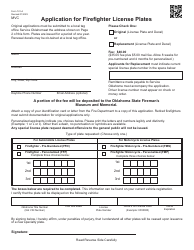 Form 741-A Application for Firefighter License Plates - Oklahoma